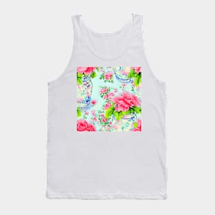 Peonies in Sevre vase shabby chic watercolor seamless pattern Tank Top